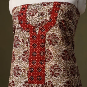 Beige Kalamkari Print Cotton Unstitched Kurta Material