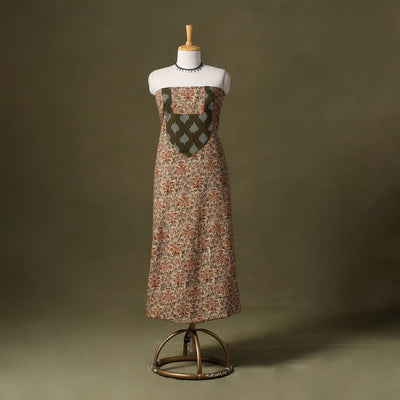 Beige Kalamkari Print Cotton Unstitched Kurta Material