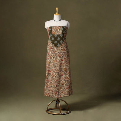 Beige Kalamkari Print Cotton Unstitched Kurta Material