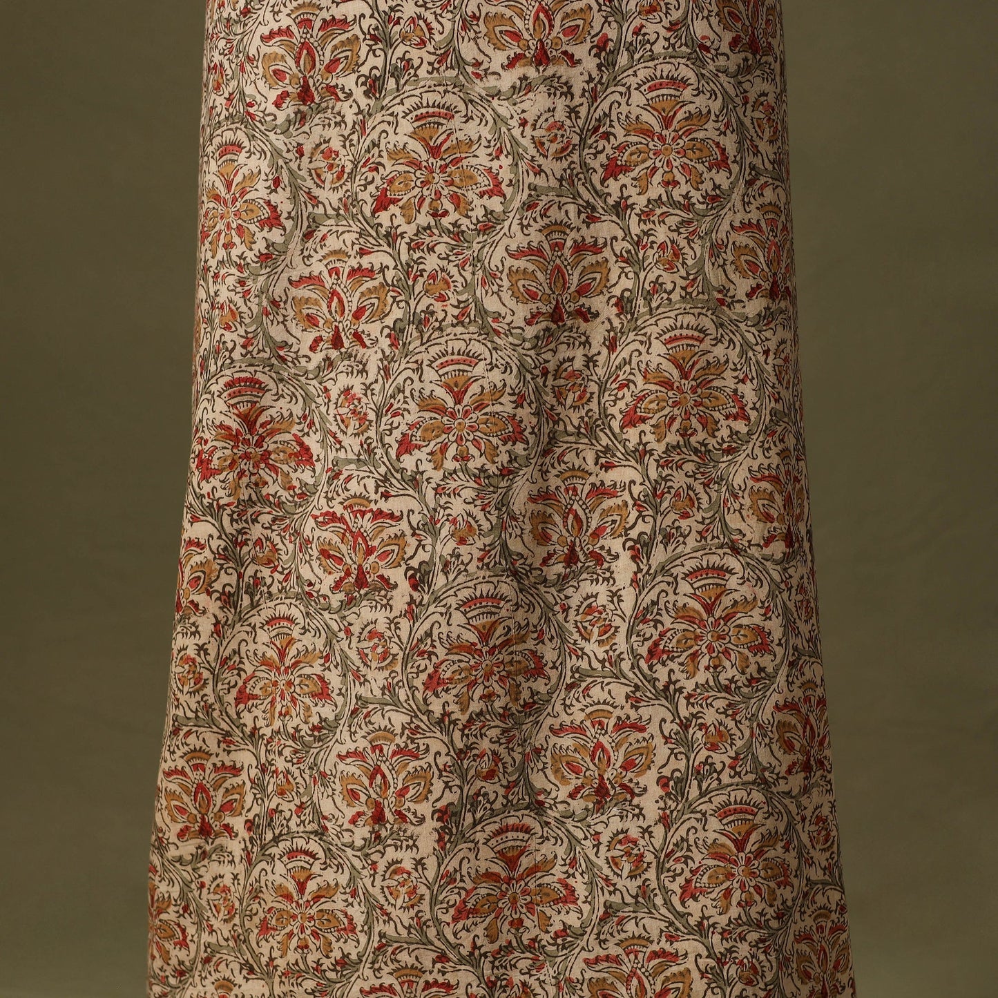 Beige Kalamkari Print Cotton Unstitched Kurta Material