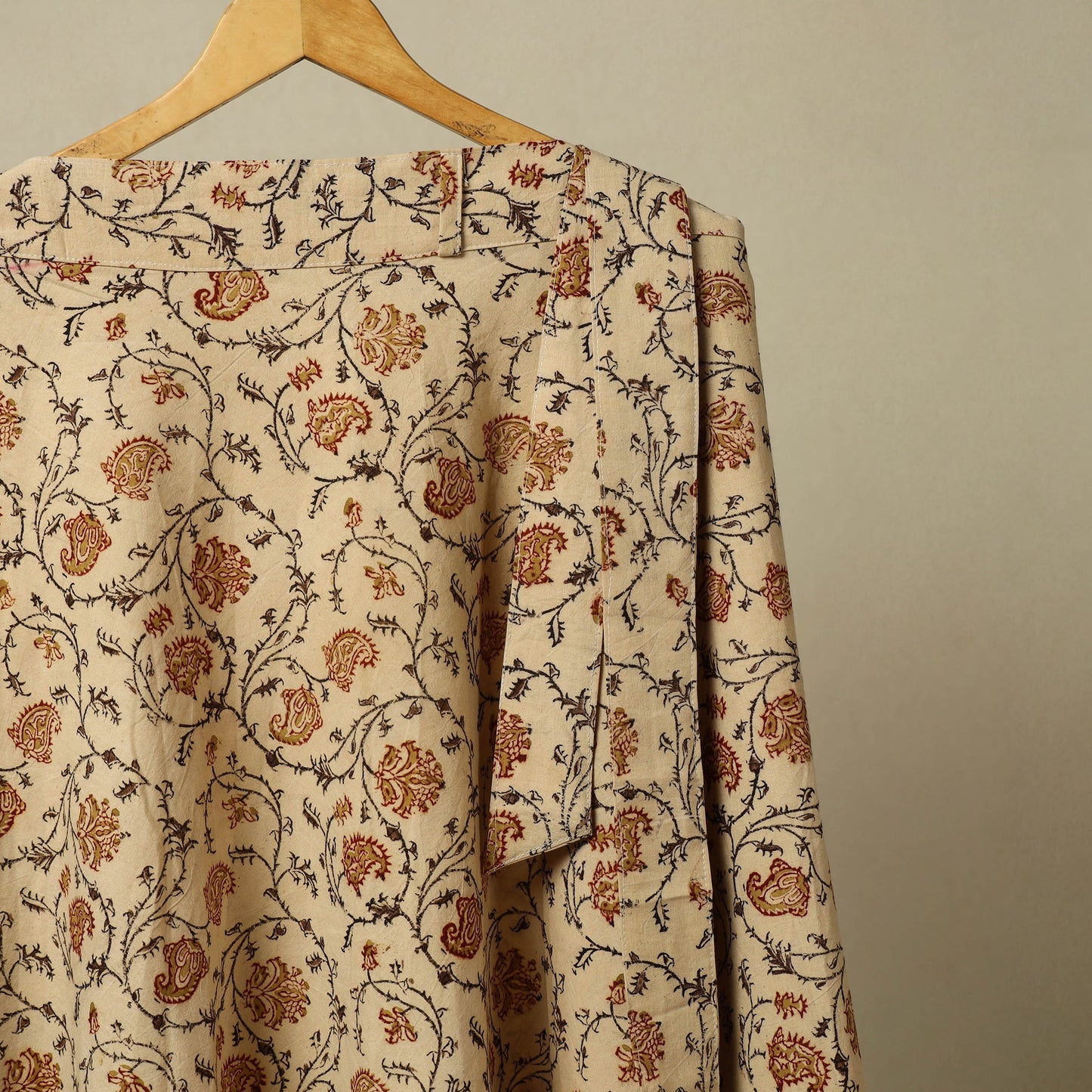 Beige - kalamkari cotton wrap around skirt 50 - handcrafted