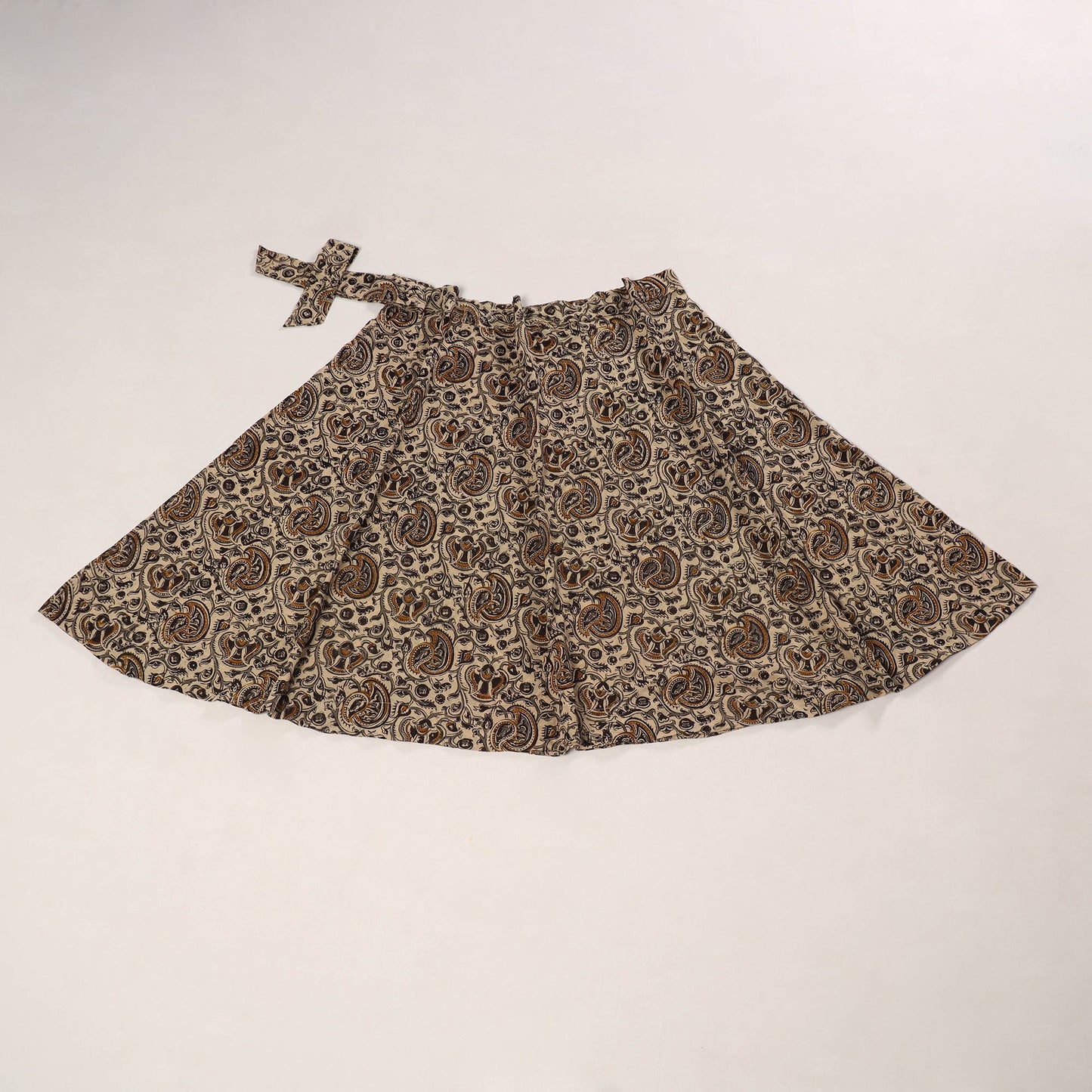 Beige - kalamkari cotton wrap around skirt 55 - handcrafted