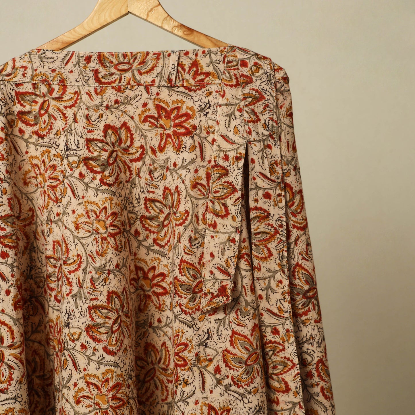 Beige - kalamkari cotton wrap around skirt 62 - handcrafted