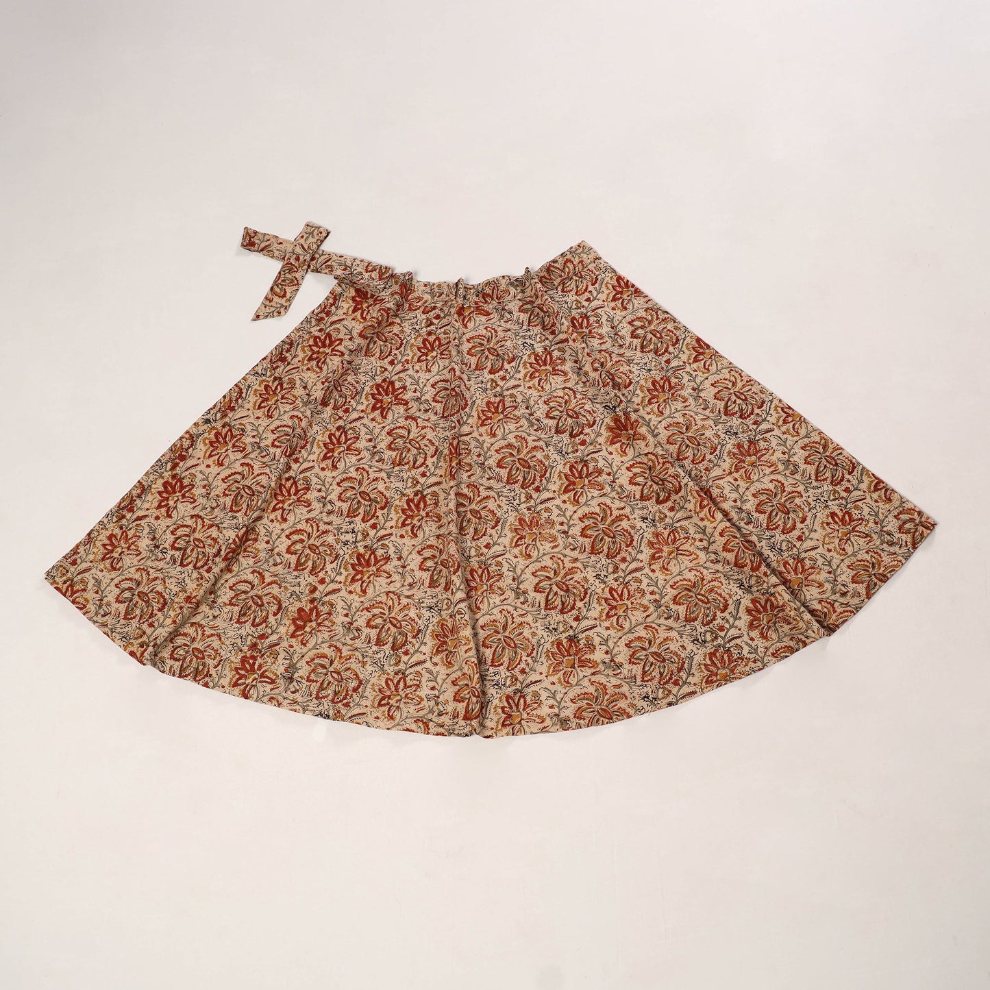 Beige - kalamkari cotton wrap around skirt 62 - handcrafted