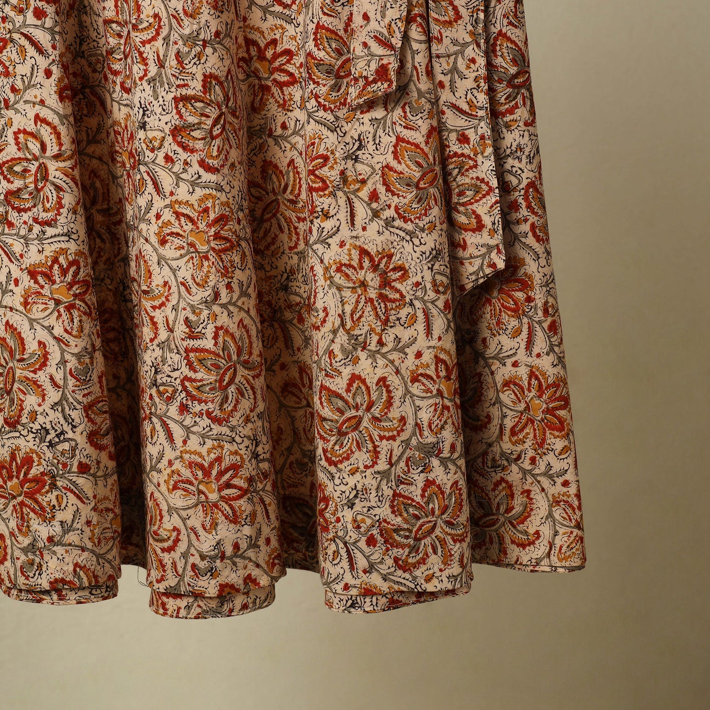 Beige - kalamkari cotton wrap around skirt 62 - handcrafted