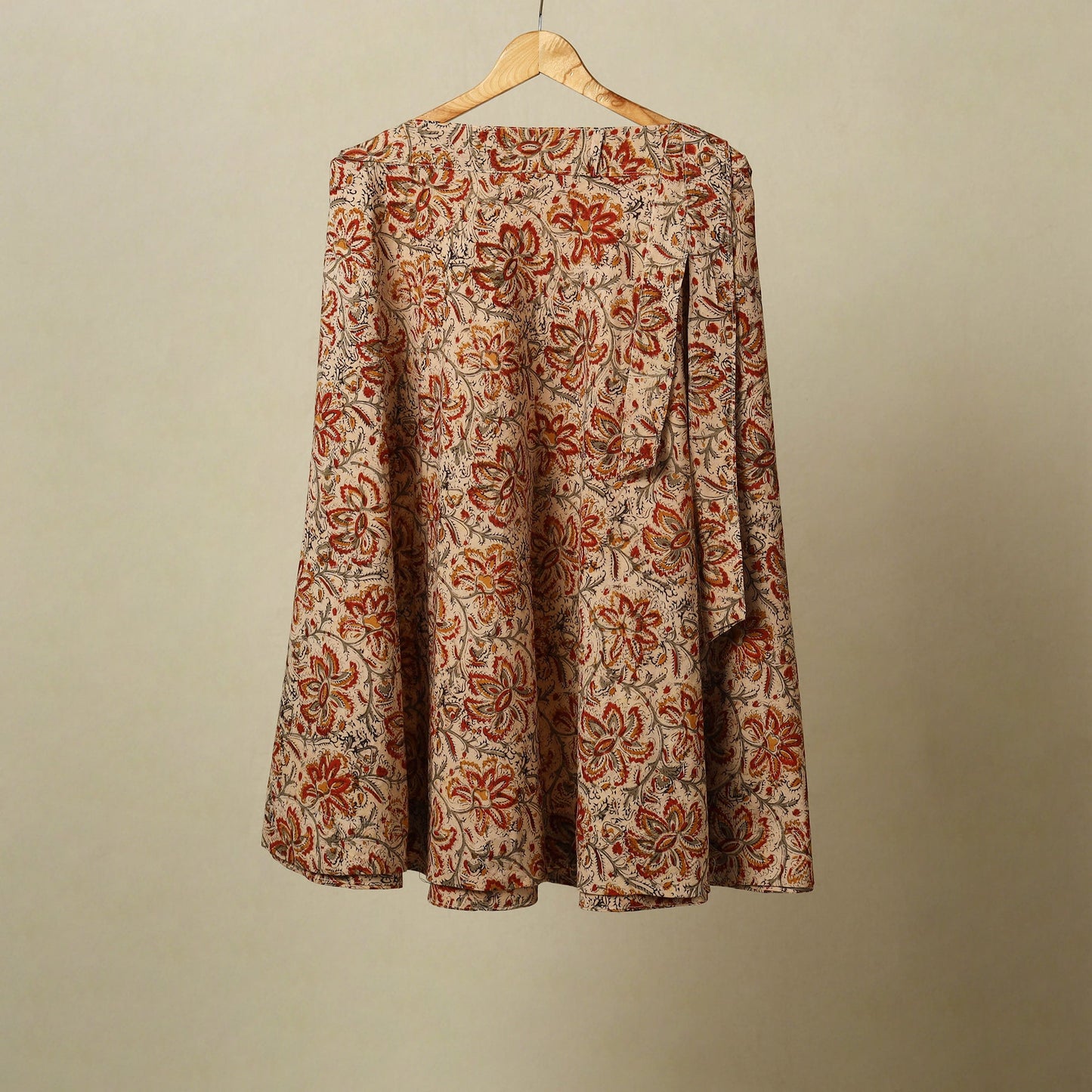 Beige - kalamkari cotton wrap around skirt 62 - handcrafted