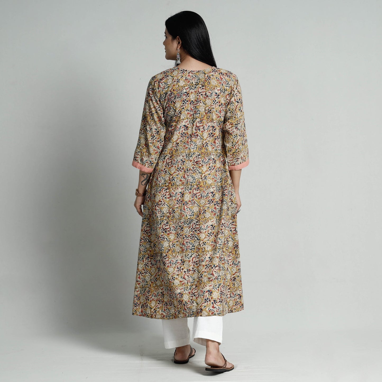 Buy Kalamkari Hand Block Printed Cotton Long Kurta Online at iTokri.com