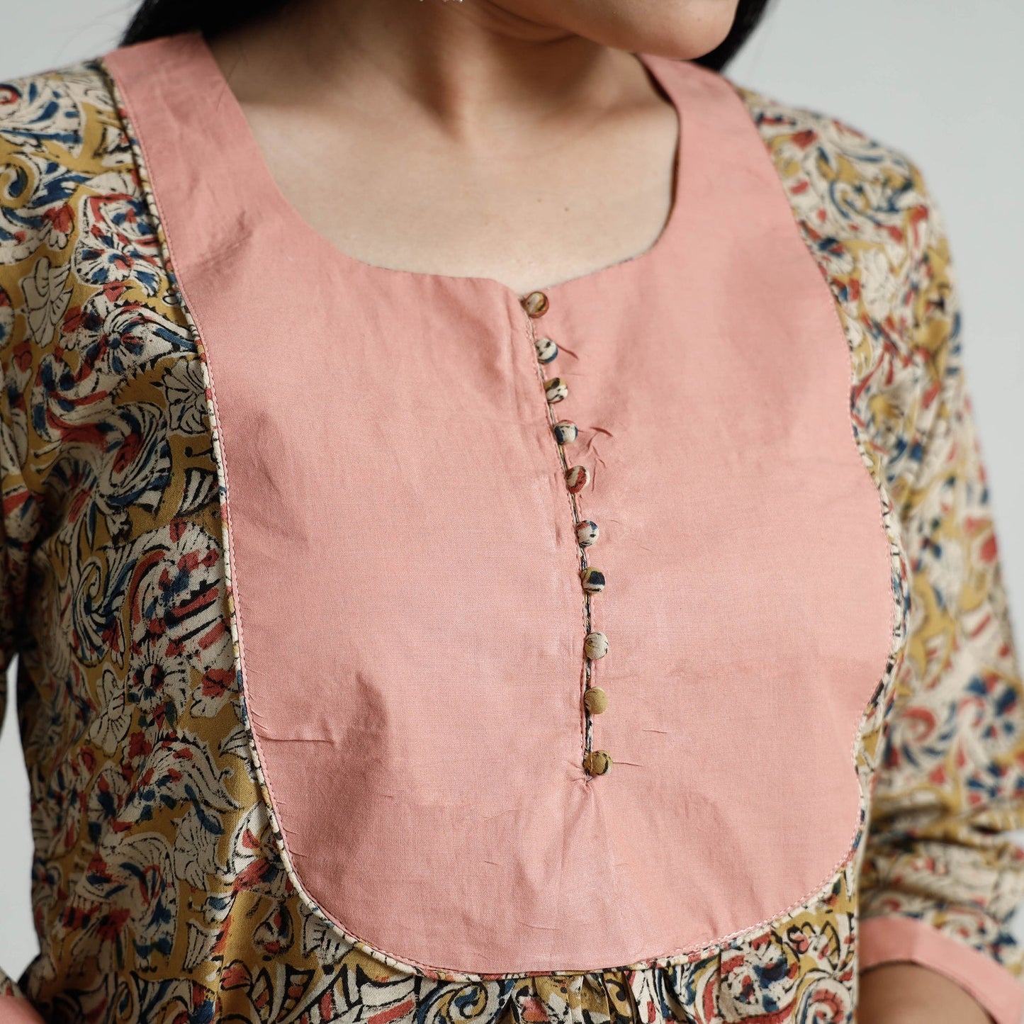 Buy Kalamkari Hand Block Printed Cotton Long Kurta Online at iTokri.com