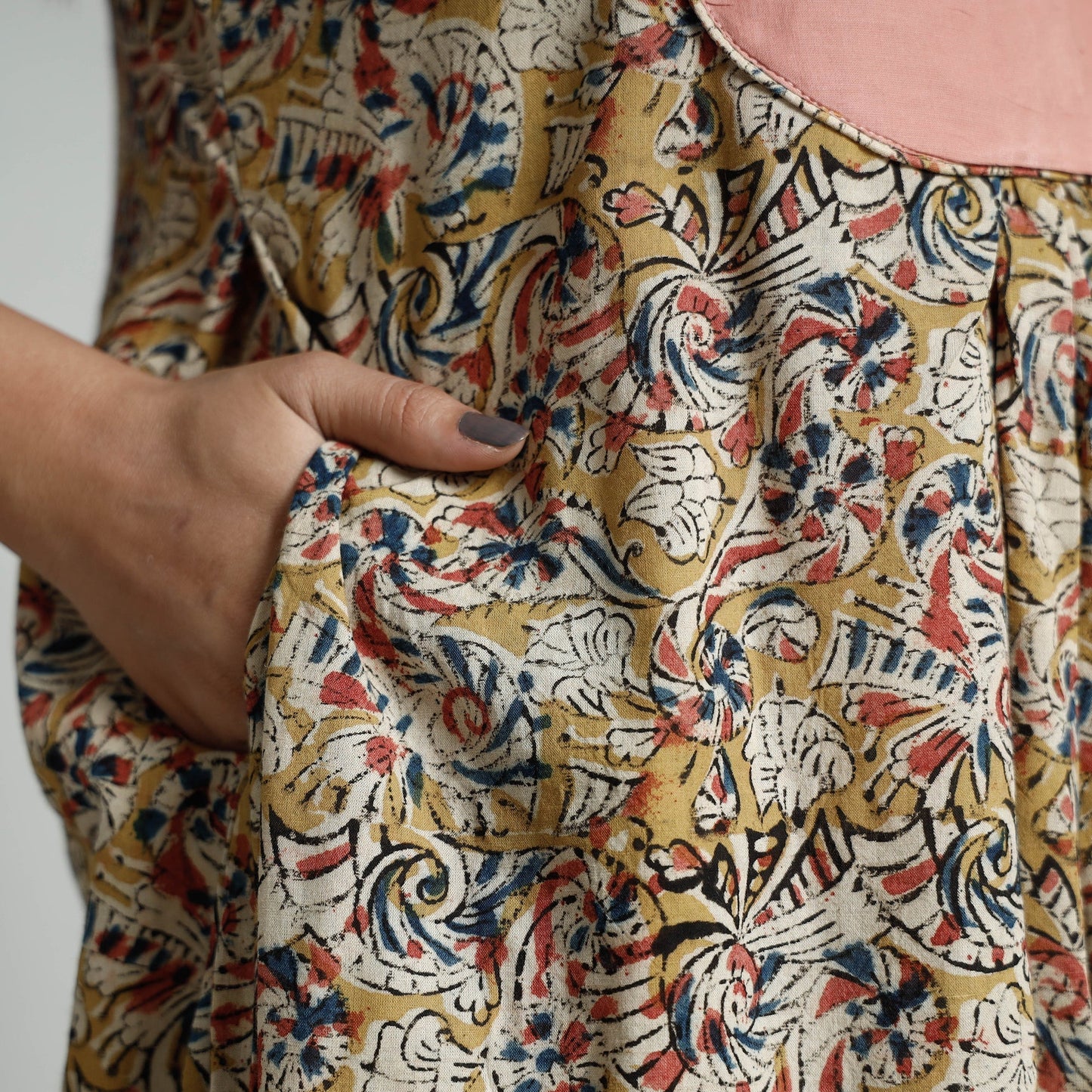 Buy Kalamkari Hand Block Printed Cotton Long Kurta Online at iTokri.com