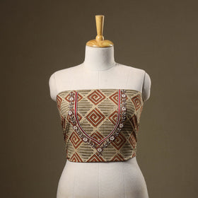 Beige - kalamkari hand embroidery cotton blouse piece 26