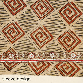 Beige - kalamkari hand embroidery cotton blouse piece 26