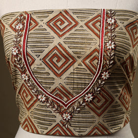 Beige - kalamkari hand embroidery cotton blouse piece 26