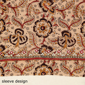 Beige Kalamkari Print Hand Embroidery Cotton Blouse Piece