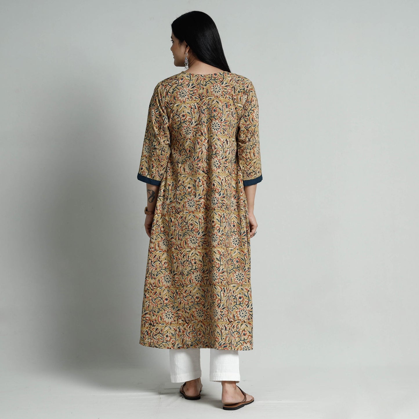  Kalamkari Hand Block Printed Cotton Long Kurta For Women