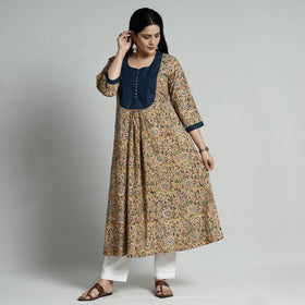  Kalamkari Hand Block Printed Cotton Long Kurta For Women