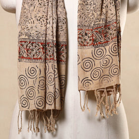 Beige Kalamkari Print Handloom Cotton Mangalagiri Stole