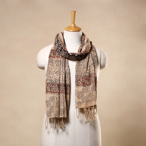 Beige Kalamkari Print Handloom Cotton Mangalagiri Stole