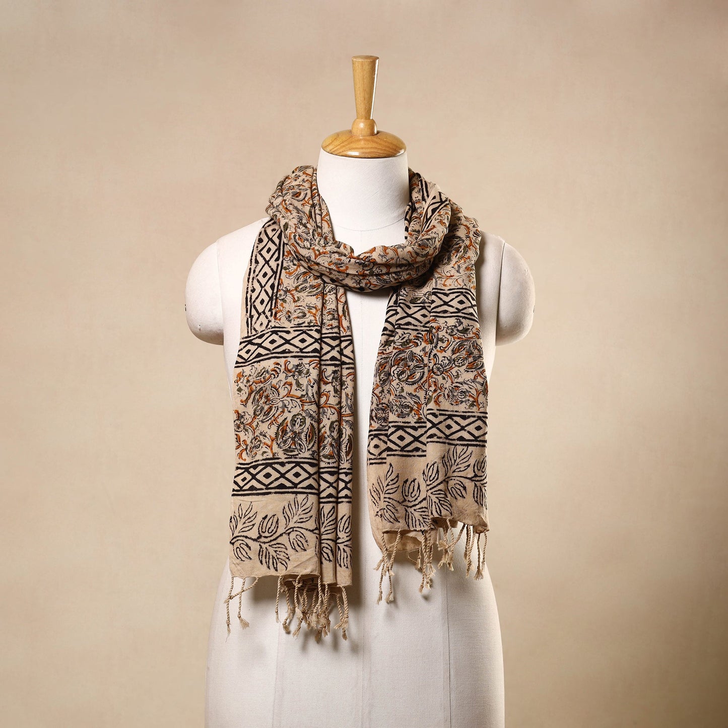 Beige - kalamkari handloom cotton mangalagiri stole 07