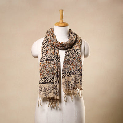 Beige - kalamkari handloom cotton mangalagiri stole 07