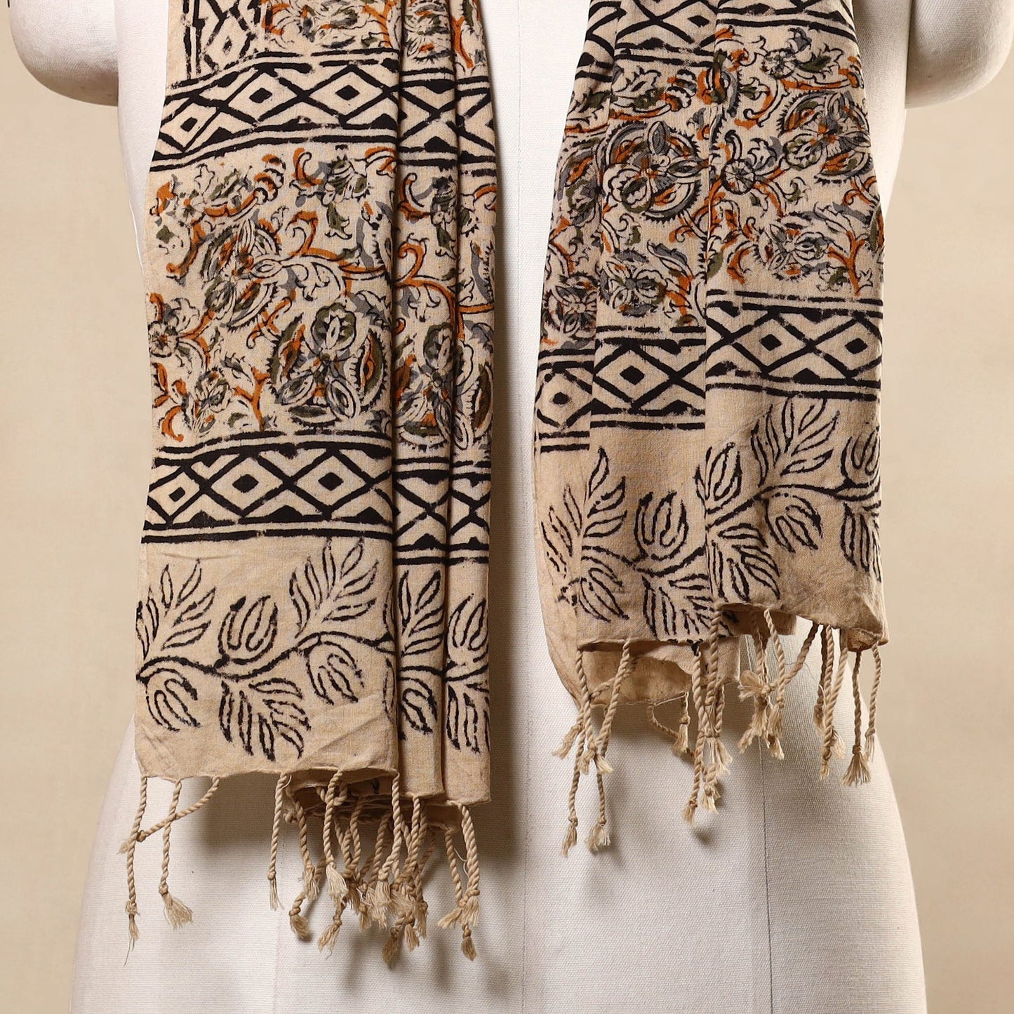 Beige - kalamkari handloom cotton mangalagiri stole 07