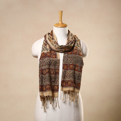 Buy Beige Kalamkari Print Handloom Cotton Mangalagiri Stole