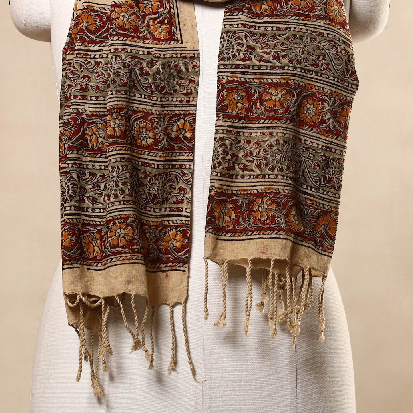 Buy Beige Kalamkari Print Handloom Cotton Mangalagiri Stole