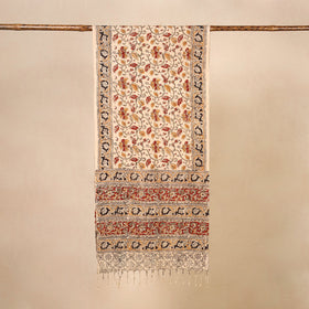 Beige Kalamkari Print Handloom Cotton Mangalagiri Stole
