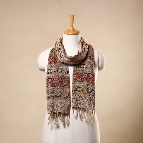 Beige Kalamkari Print Handloom Cotton Mangalagiri Stole