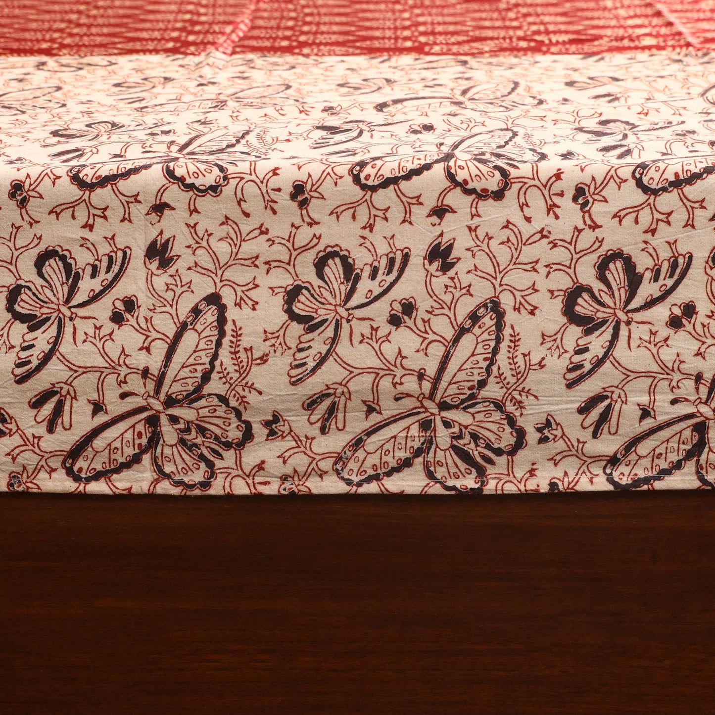 Beige - kalamkari with modal silk patch cotton bedsheet set