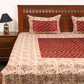 Beige - kalamkari with modal silk patch cotton bedsheet set