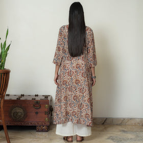 Kalamkari Block Print Mul Cotton Pintuck A-Line Kurta For Women
