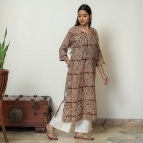 Kalamkari Block Print Mul Cotton Straight Kurta For Women