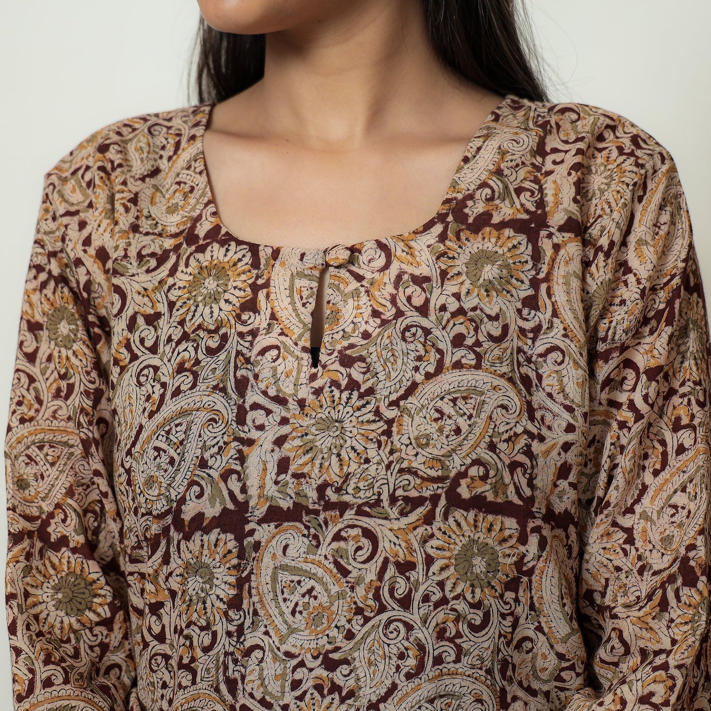 Kalamkari Block Print Mul Cotton Straight Kurta For Women