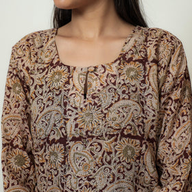 Kalamkari Block Print Mul Cotton Straight Kurta For Women