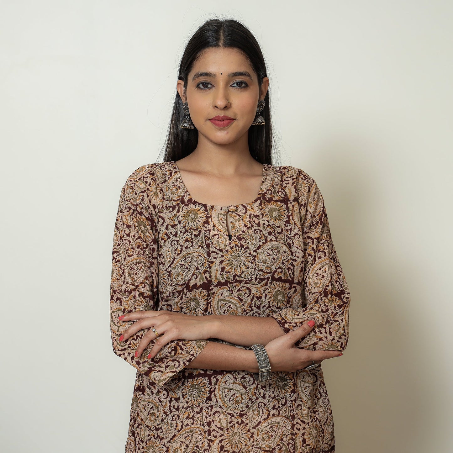 Kalamkari Block Print Mul Cotton Straight Kurta For Women
