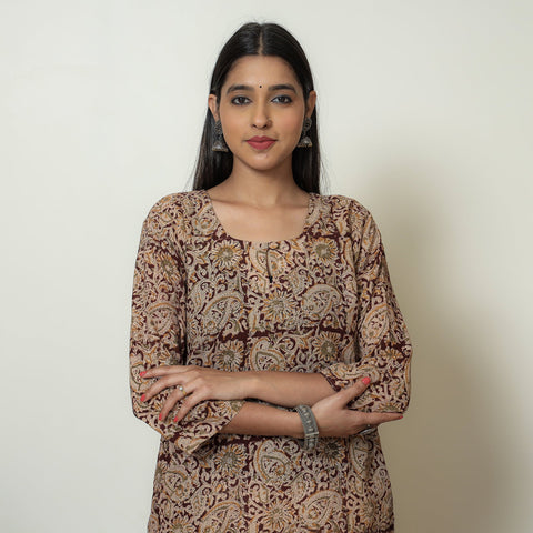Kalamkari Block Print Mul Cotton Straight Kurta For Women