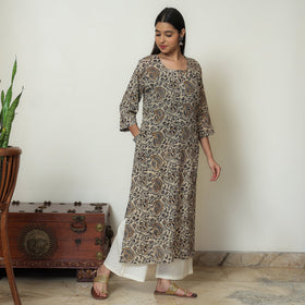Kalamkari Block Print Mul Cotton Straight Kurta For Women