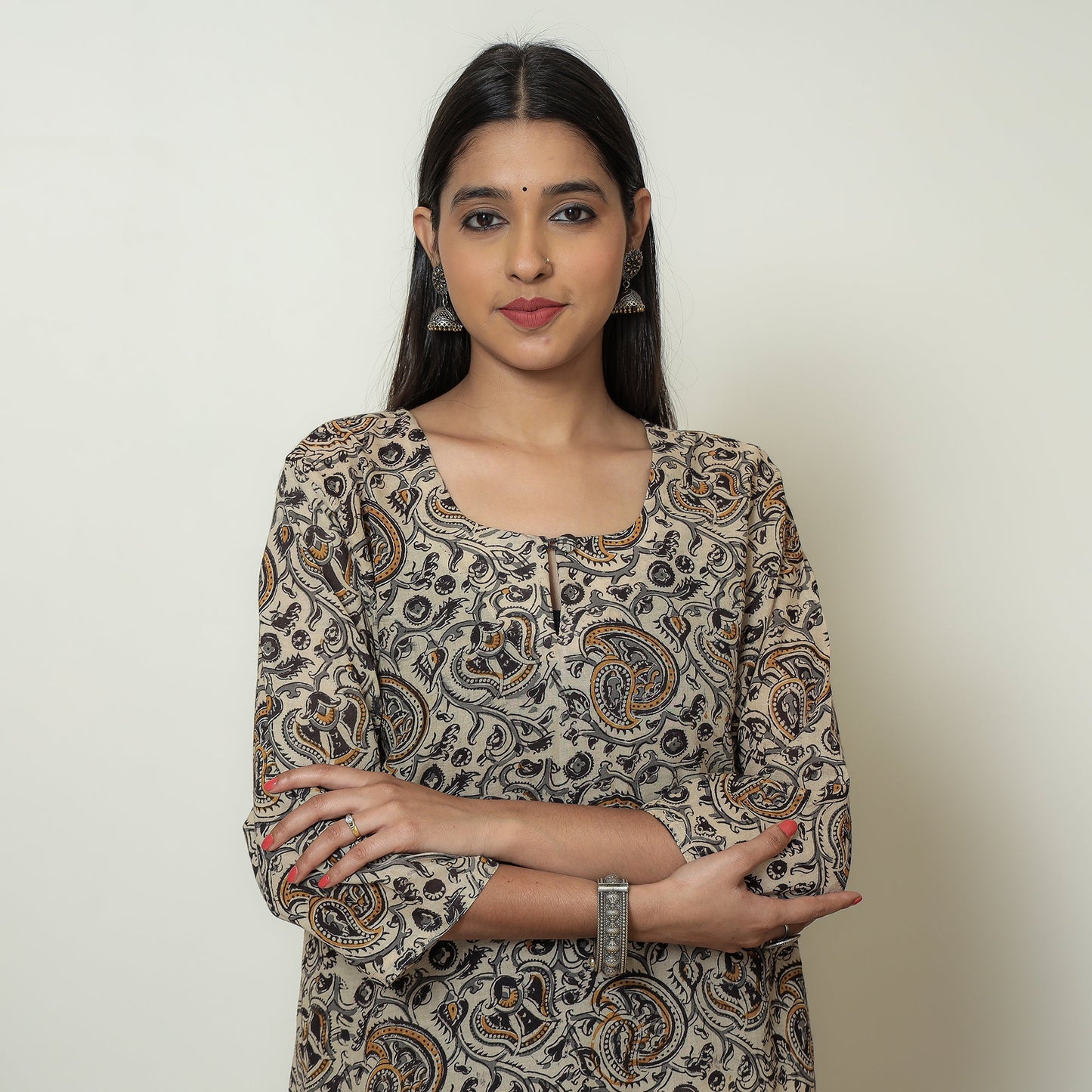 Kalamkari Block Print Mul Cotton Straight Kurta For Women