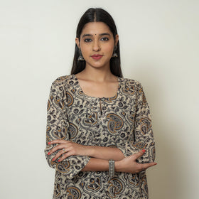 Kalamkari Block Print Mul Cotton Straight Kurta For Women