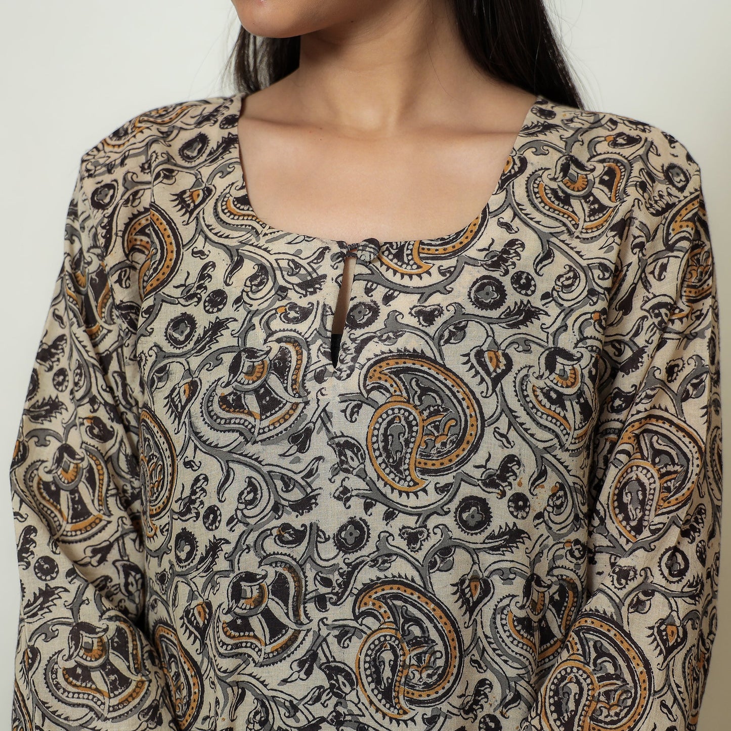 Kalamkari Block Print Mul Cotton Straight Kurta For Women
