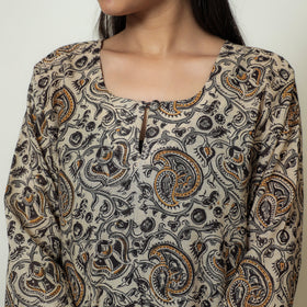 Kalamkari Block Print Mul Cotton Straight Kurta For Women