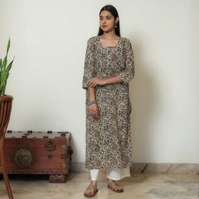 Kalamkari Block Print Mul Cotton Straight Kurta For Women