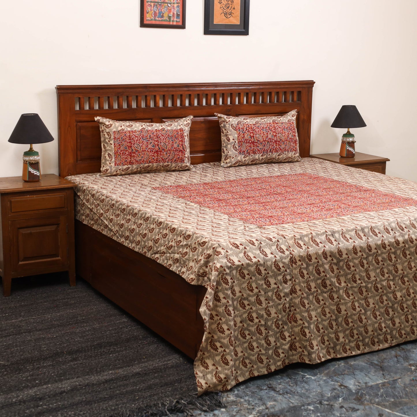 Kalamkari patchwork cotton bedsheet set 55 - handcrafted