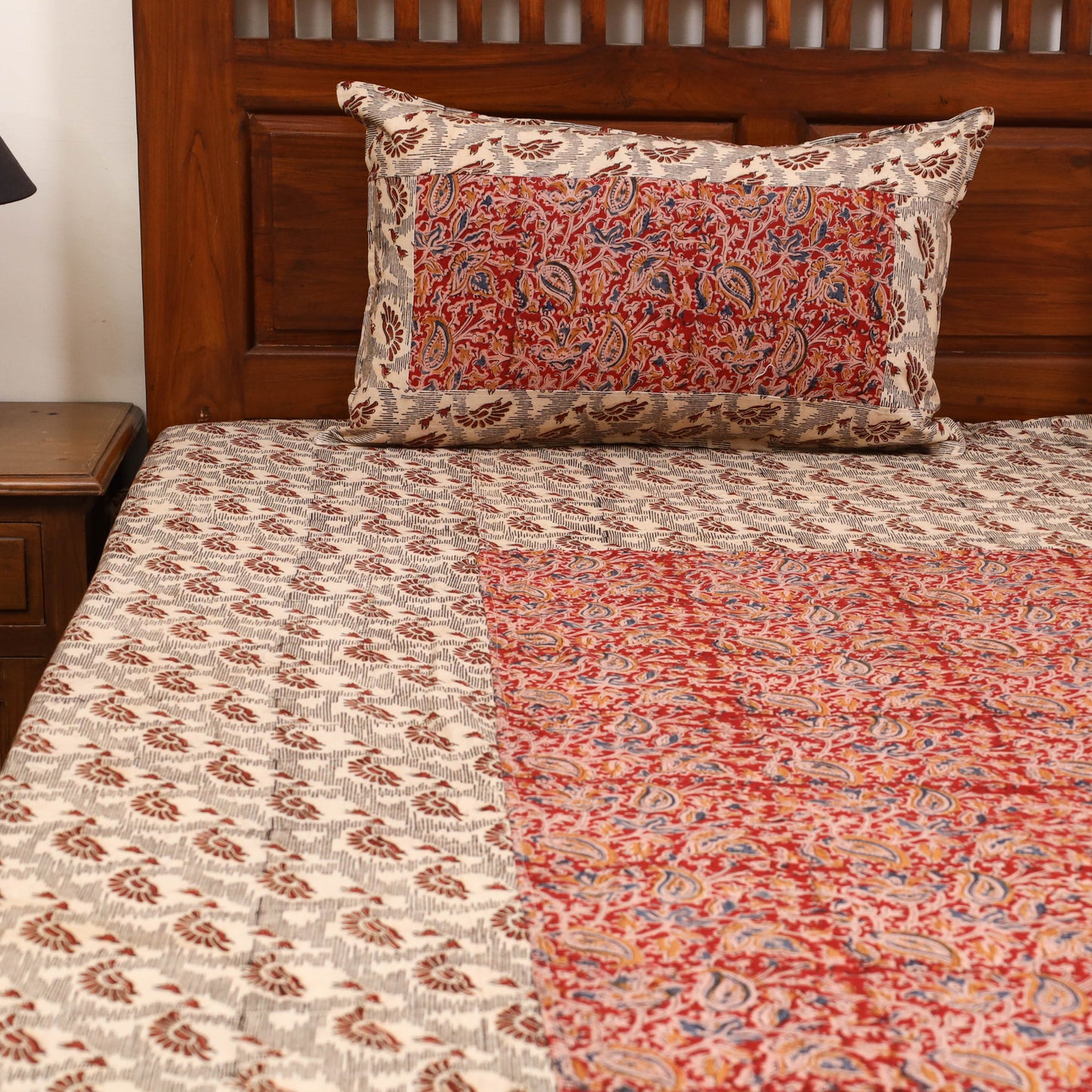 Kalamkari patchwork cotton bedsheet set 55 - handcrafted