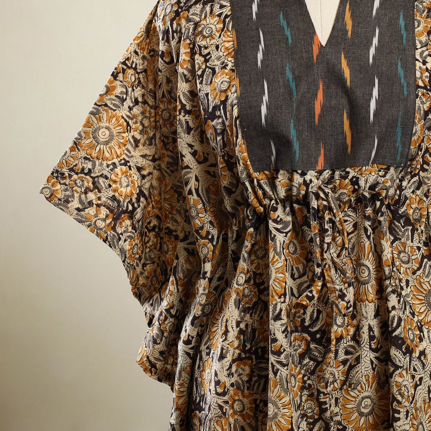 Beige - kalamkari patchwork cotton kaftan (short) 29