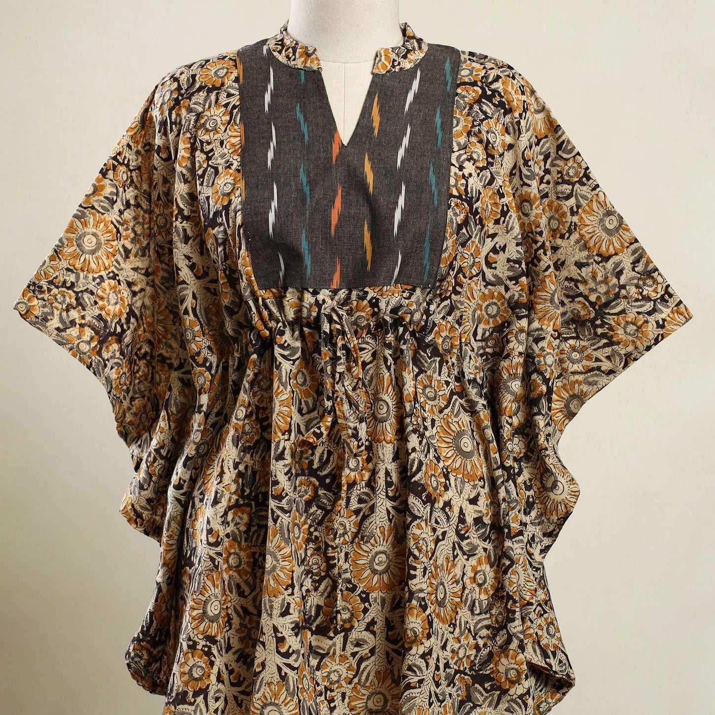 Beige - kalamkari patchwork cotton kaftan (short) 29