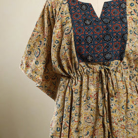 Buy Biege Kalamkari Block Print Patchwork Cotton Kaftan