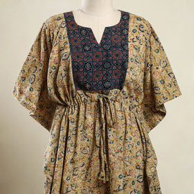 Buy Biege Kalamkari Block Print Patchwork Cotton Kaftan