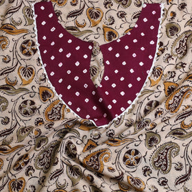  Beige Kalamkari Print Patchwork Cotton Kurta Material