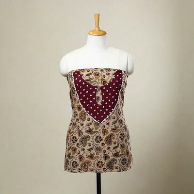  Beige Kalamkari Print Patchwork Cotton Kurta Material